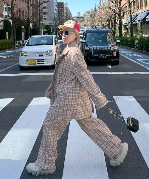 Alley Tokyo(アリートーキョー)の「【セットアップで着られる】チェックシャツジャケット(テーラードジャケット・レディース・ブラック/ピンク・FREE)」の20枚目の写真