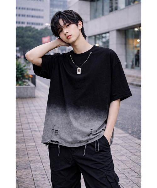 Bling Leads(ブリングリーズ)の「【Bls】 【ZM】【Bling Leads】ダメージ加工 ネックレスTEE(Tシャツ/カットソー・メンズ・ブラック・FREE)」の2枚目の写真