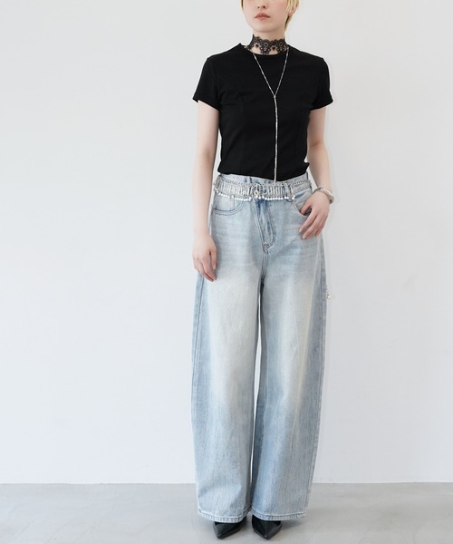 chuclla(チュクラ)の「オフセットウエストバギーデニム chw26s189(デニムパンツ・レディース・ライトブルー・S/M/L)」の8枚目の写真