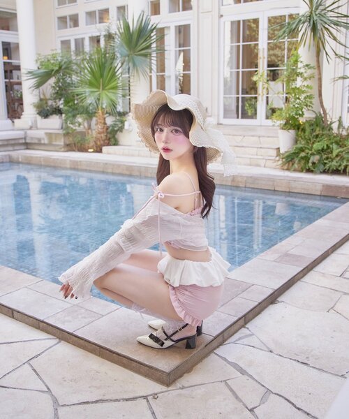 OLIVE des OLIVE(オリーブデオリーブ)の「【Belle Charme】Ruffle Swimwear &Lace Cardigan Set(水着・レディース・ピンク/ブラック/ブラック系その他・FREE)」の3枚目の写真