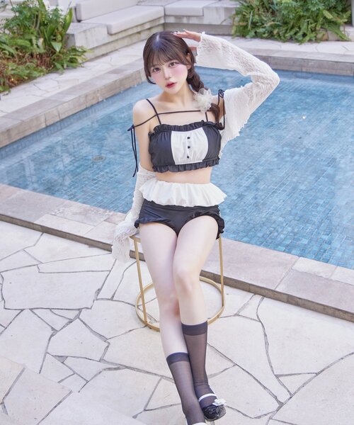 OLIVE des OLIVE(オリーブデオリーブ)の「【Belle Charme】Ruffle Swimwear &Lace Cardigan Set(水着・レディース・ピンク/ブラック/ブラック系その他・FREE)」の4枚目の写真