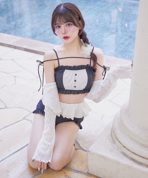 OLIVE des OLIVE(オリーブデオリーブ)の「【Belle Charme】Ruffle Swimwear &Lace Cardigan Set(水着・レディース・ピンク/ブラック/ブラック系その他・FREE)」の5枚目の写真