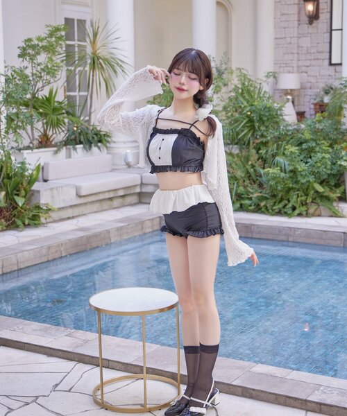 OLIVE des OLIVE(オリーブデオリーブ)の「【Belle Charme】Ruffle Swimwear &Lace Cardigan Set(水着・レディース・ピンク/ブラック/ブラック系その他・FREE)」の7枚目の写真
