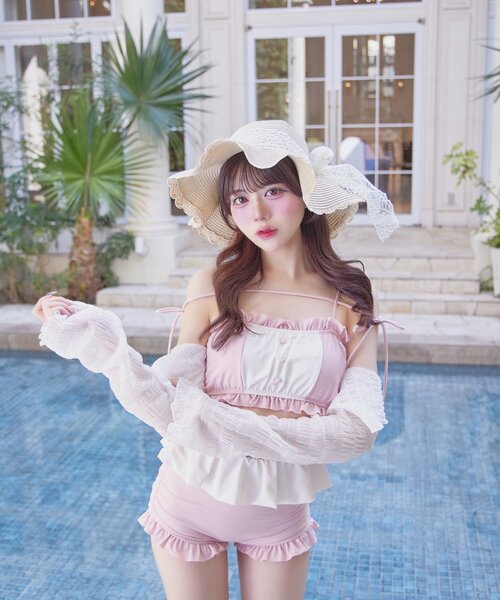OLIVE des OLIVE(オリーブデオリーブ)の「【Belle Charme】Ruffle Swimwear &Lace Cardigan Set(水着・レディース・ピンク/ブラック/ブラック系その他・FREE)」の8枚目の写真