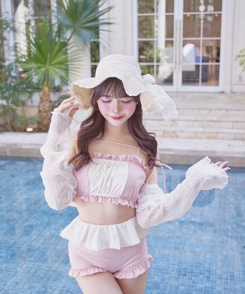 OLIVE des OLIVE(オリーブデオリーブ)の「【Belle Charme】Ruffle Swimwear &Lace Cardigan Set(水着・レディース・ピンク/ブラック/ブラック系その他・FREE)」の9枚目の写真