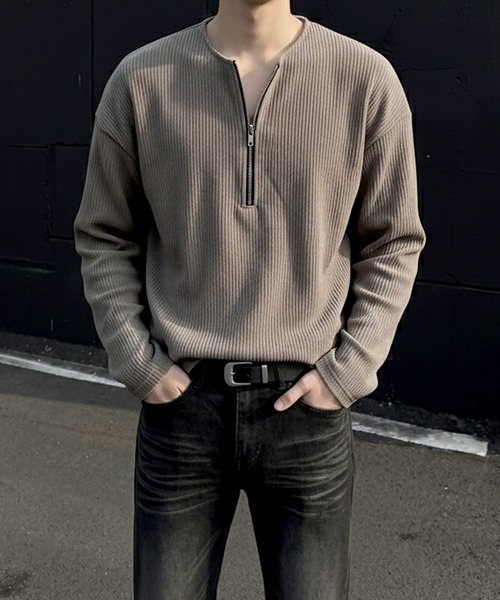 Otte（オッテ）の「ハーフジップリブトップス（Tシャツ/カットソー・メンズ・ホワイト/グレー/ブラック・LARGE/MEDIUM/X-LARGE）」の2枚目の写真