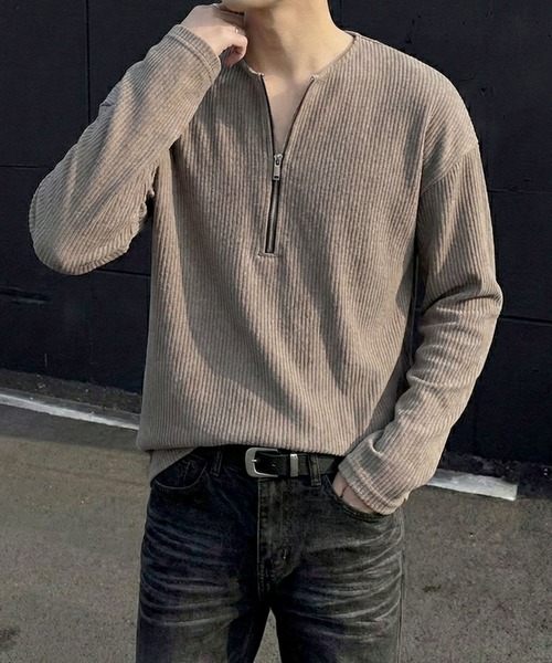 Otte（オッテ）の「ハーフジップリブトップス（Tシャツ/カットソー・メンズ・ホワイト/グレー/ブラック・LARGE/MEDIUM/X-LARGE）」の10枚目の写真