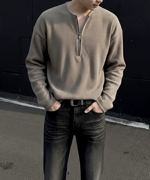 Otte（オッテ）の「ハーフジップリブトップス（Tシャツ/カットソー・メンズ・ホワイト/グレー/ブラック・LARGE/MEDIUM/X-LARGE）」の9枚目の写真