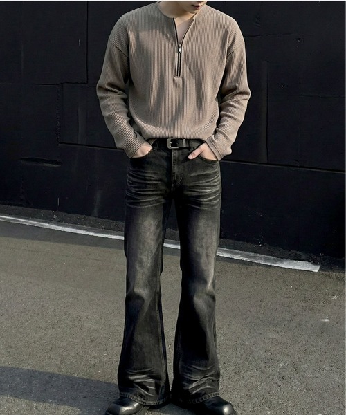 Otte（オッテ）の「ハーフジップリブトップス（Tシャツ/カットソー・メンズ・ホワイト/グレー/ブラック・LARGE/MEDIUM/X-LARGE）」の8枚目の写真