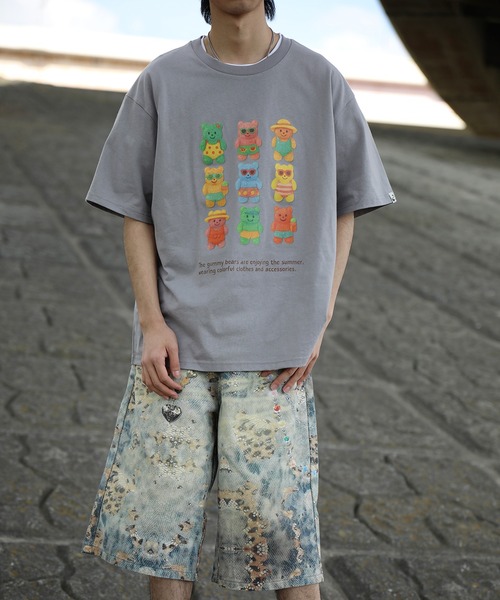 HOOK(フック)の「HOOK -original- ベアグミプリント ビッグシルエットTシャツ (SS)(Tシャツ/カットソー・メンズ・グレー/ホワイト/ブルー・L/XL/M)」の1枚目の写真