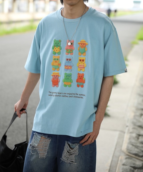 HOOK(フック)の「HOOK -original- ベアグミプリント ビッグシルエットTシャツ (SS)(Tシャツ/カットソー・メンズ・グレー/ホワイト/ブルー・L/XL/M)」の3枚目の写真