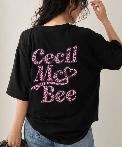 CECIL McBEE（セシルマクビー）の「CECIL Mc BEE（セシルマクビー）レオパードロゴ ビッグTシャツ/ヒョウ柄 バックロゴ オーバーサイズ 半袖Tシャツ（Tシャツ/カットソー・レディース・オフホワイト/ブラック・M/L）」の2枚目の写真