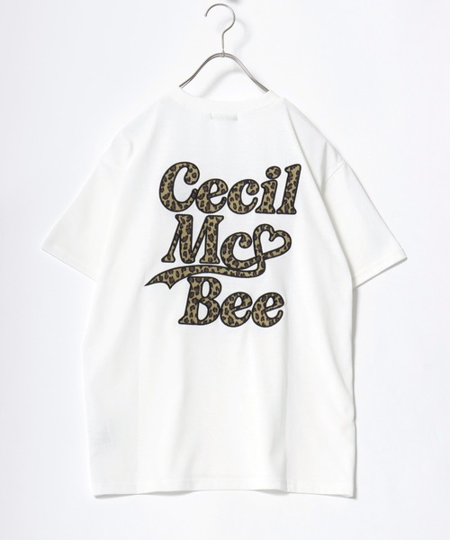 CECIL McBEE（セシルマクビー）の「CECIL Mc BEE（セシルマクビー）レオパードロゴ ビッグTシャツ/ヒョウ柄 バックロゴ オーバーサイズ 半袖Tシャツ（Tシャツ/カットソー・レディース・オフホワイト/ブラック・M/L）」の5枚目の写真