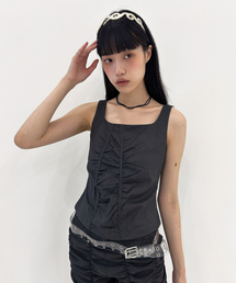 Striped Ruched Zip Tank [Charcoal]