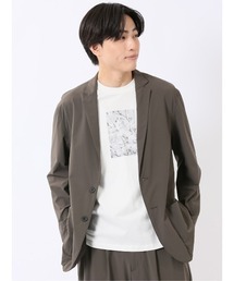 シャツ メンズ 長袖 ストレッチ 軽量 ナイロン混 2ボタン テーラード ジャケット シャツアウター セットアップ可能 やや細身