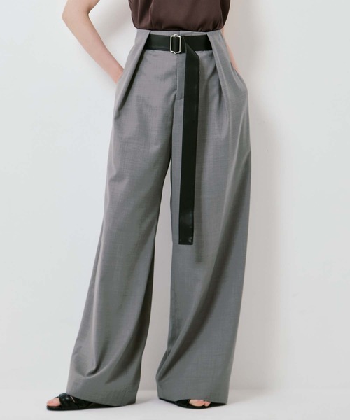 STUDIOUS(ステュディオス)の「【STUDIOUS/ステュディオス】Summer Wool Belted Trousers/サマーウールベルテッドトラウザー/ベルト取り外し可/美脚/オフィスカジュアル(スラックス・レディース・ダークグレー/グレー/カーキブラウン・1/2)」の2枚目の写真