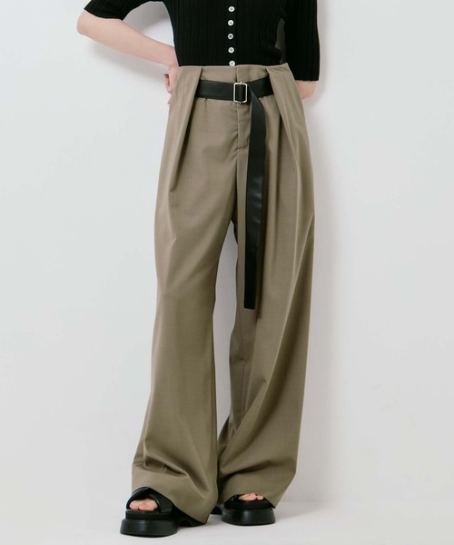 STUDIOUS(ステュディオス)の「【STUDIOUS/ステュディオス】Summer Wool Belted Trousers/サマーウールベルテッドトラウザー/ベルト取り外し可/美脚/オフィスカジュアル(スラックス・レディース・ダークグレー/グレー/カーキブラウン・1/2)」の1枚目の写真