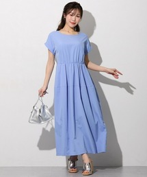 【大きい胸専用】UV・撥水 ウエスト切替コクーン半袖ワンピース（ポケット付）