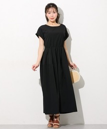 【大きい胸専用】UV・撥水 ウエスト切替コクーン半袖ワンピース(ポケット付)