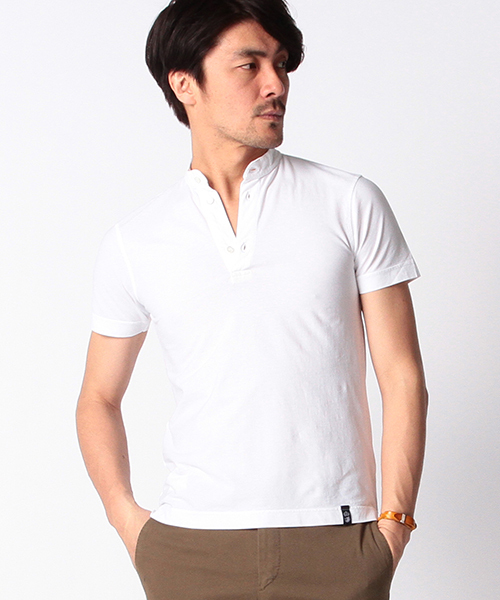 美品 Drumohr ドルモア 半袖 カットソー ヘンリーネック ネイビー M