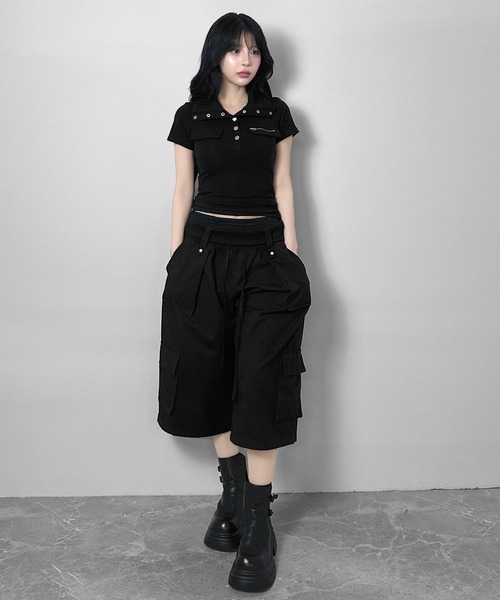 FOLLOWIN(フォロウィン)の「【 UNISEX 】折り返しリブウエストレイヤーカーゴハーフパンツ(カーゴパンツ・レディース・ホワイト/ブラック・FREE)」の19枚目の写真