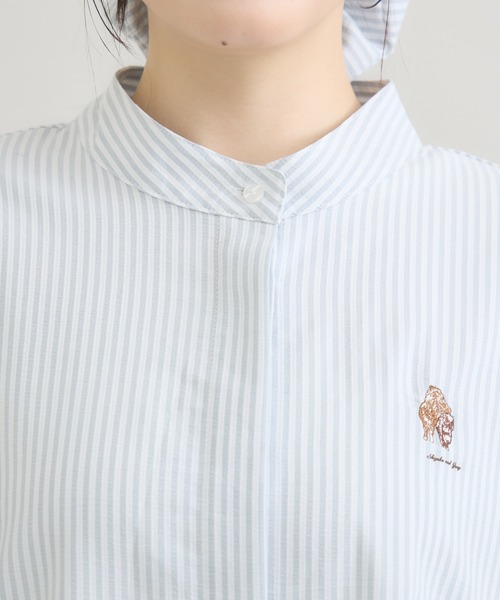 meeny miny(ミーニーマイニー)の「【おひさま牧場】 「しずくとグレイ」ストライプシャツ(シャツ/ブラウス・レディース・グレー・M-L/S-M)」の2枚目の写真
