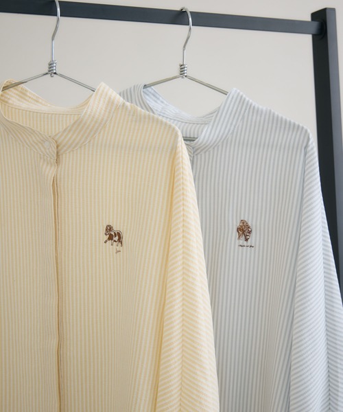meeny miny(ミーニーマイニー)の「【おひさま牧場】 「しずくとグレイ」ストライプシャツ(シャツ/ブラウス・レディース・グレー・M-L/S-M)」の9枚目の写真