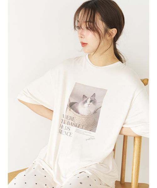 snidel  スナイデルホーム ルームウェア　上下セット　猫 接触冷感】ネコTシャツ（ルームウェア/パジャマ）｜SNIDEL HOME