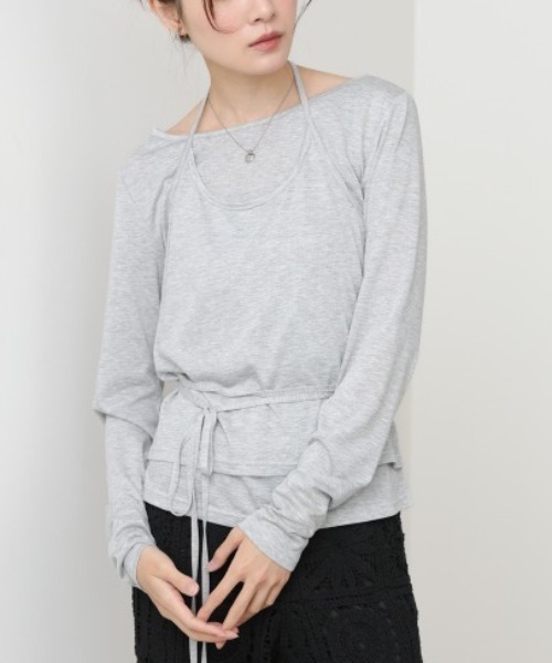 Bab（バブ）の「ホルターレイヤードカットソー（Tシャツ/カットソー・レディース・オフホワイト/杢グレー/サックスブルー・FREE）」の2枚目の写真