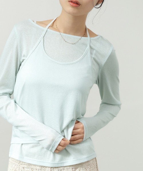 Bab（バブ）の「ホルターレイヤードカットソー（Tシャツ/カットソー・レディース・オフホワイト/杢グレー/サックスブルー・FREE）」の3枚目の写真