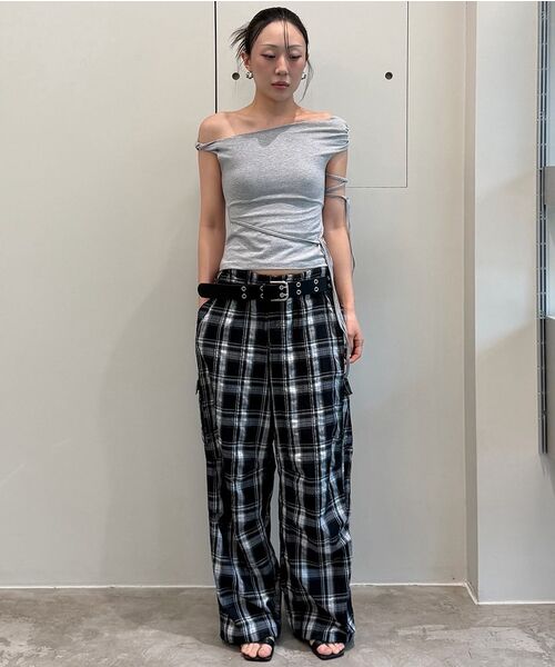 DIAGONAL(ダイアゴナル)の「STRING OFF SHOULDER TOP (melange grey)(Tシャツ/カットソー・レディース・その他・FREE)」の9枚目の写真