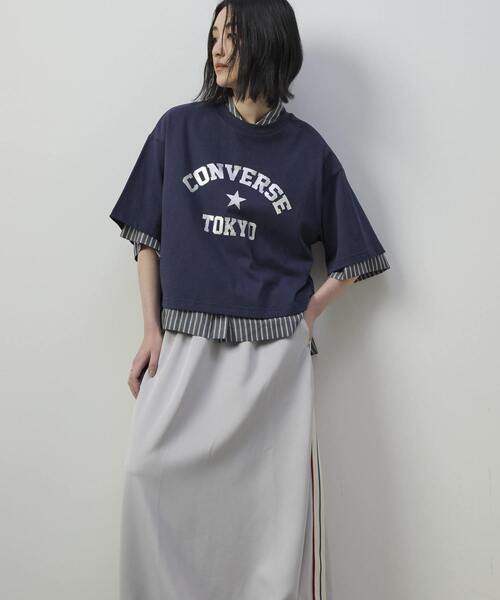CONVERSE TOKYO(コンバーストウキョウ)の「FOIL PRINT LOGO TEE(Tシャツ/カットソー・レディース・グレー/ネイビー/ホワイト・FREE)」の6枚目の写真