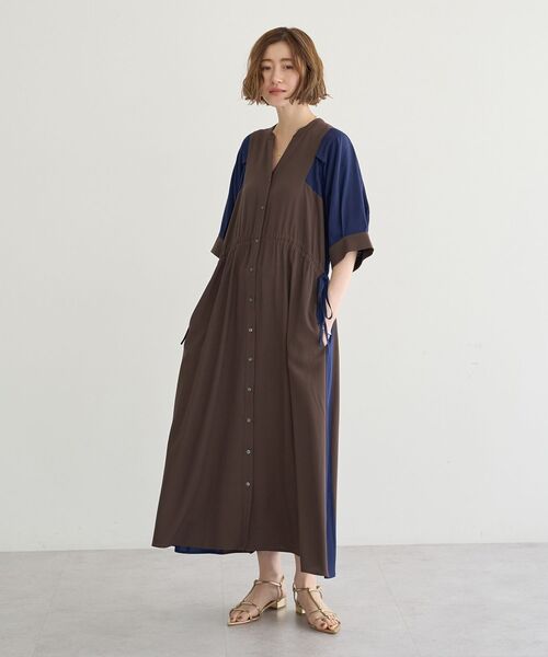 Editt by YECCA VECCA(エディットバイイェッカヴェッカ)の「配色デザインシャツワンピース(シャツワンピース・レディース・ブラウン/ブラック/ブルー・FREE)」の2枚目の写真