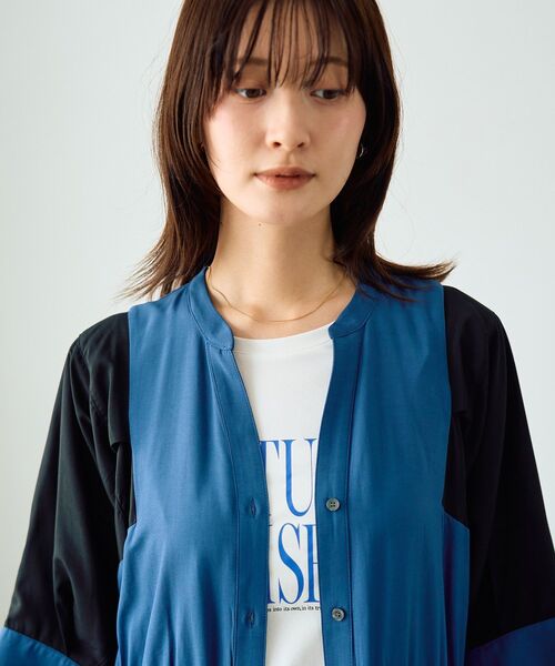 Editt by YECCA VECCA(エディットバイイェッカヴェッカ)の「配色デザインシャツワンピース(シャツワンピース・レディース・ブラウン/ブラック/ブルー・FREE)」の6枚目の写真