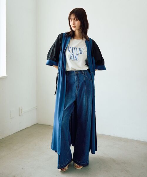 Editt by YECCA VECCA(エディットバイイェッカヴェッカ)の「配色デザインシャツワンピース(シャツワンピース・レディース・ブラウン/ブラック/ブルー・FREE)」の4枚目の写真