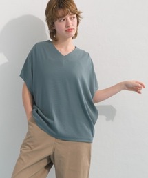 リブVネックタック半袖Tシャツ