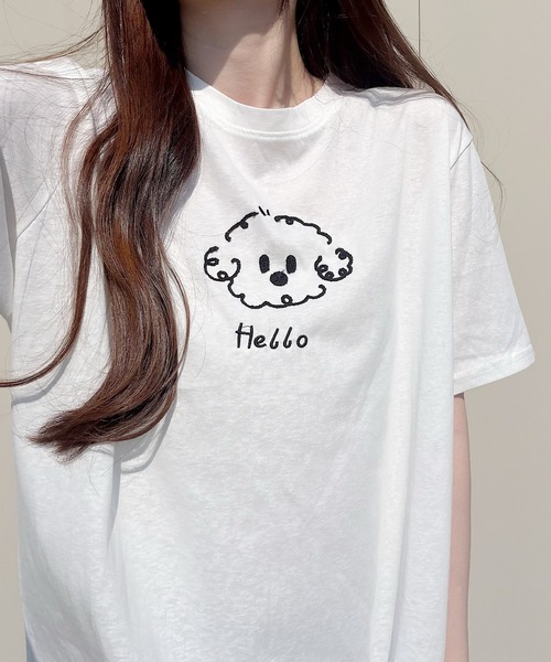 Nana(ナナ)の「ゆる犬刺繍Tシャツ(Tシャツ/カットソー・レディース・ベージュ/ホワイト・FREE)」の1枚目の写真