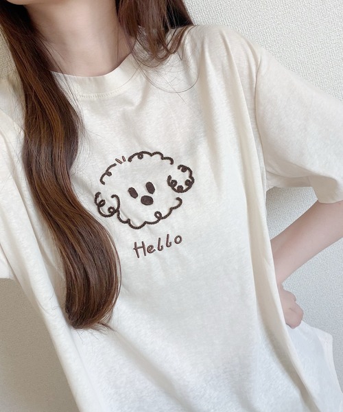 Nana(ナナ)の「ゆる犬刺繍Tシャツ(Tシャツ/カットソー・レディース・ベージュ/ホワイト・FREE)」の13枚目の写真
