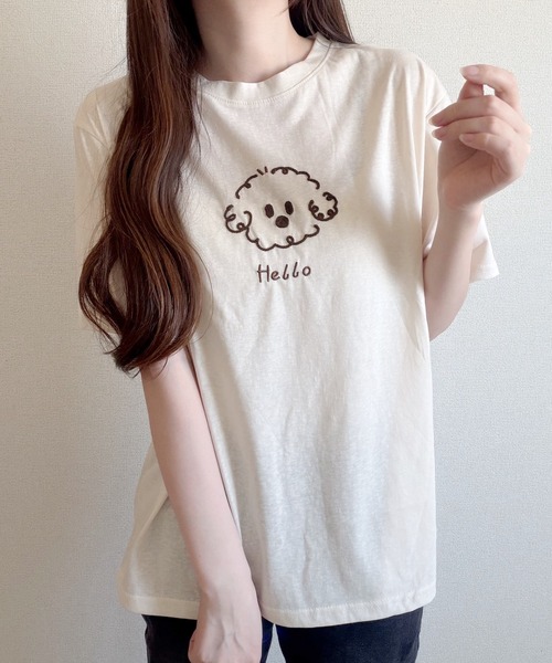 Nana(ナナ)の「ゆる犬刺繍Tシャツ(Tシャツ/カットソー・レディース・ベージュ/ホワイト・FREE)」の14枚目の写真