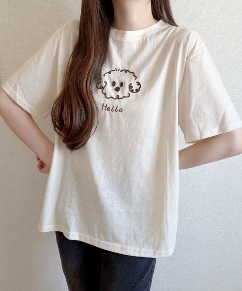 Nana(ナナ)の「ゆる犬刺繍Tシャツ(Tシャツ/カットソー・レディース・ベージュ/ホワイト・FREE)」の16枚目の写真