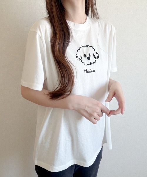 Nana(ナナ)の「ゆる犬刺繍Tシャツ(Tシャツ/カットソー・レディース・ベージュ/ホワイト・FREE)」の7枚目の写真