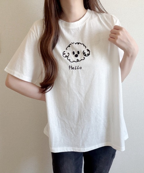 Nana(ナナ)の「ゆる犬刺繍Tシャツ(Tシャツ/カットソー・レディース・ベージュ/ホワイト・FREE)」の8枚目の写真
