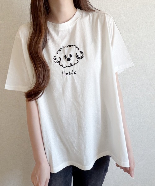 Nana(ナナ)の「ゆる犬刺繍Tシャツ(Tシャツ/カットソー・レディース・ベージュ/ホワイト・FREE)」の9枚目の写真