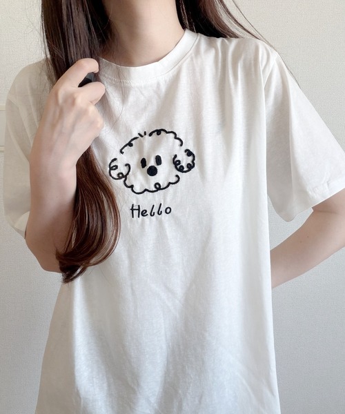 Nana(ナナ)の「ゆる犬刺繍Tシャツ(Tシャツ/カットソー・レディース・ベージュ/ホワイト・FREE)」の10枚目の写真