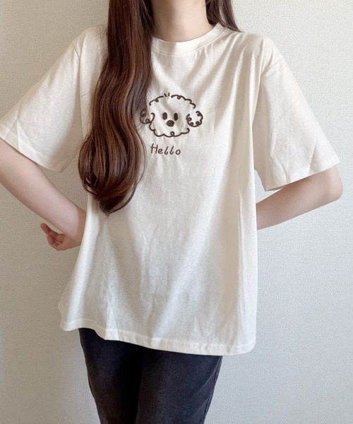 Nana(ナナ)の「ゆる犬刺繍Tシャツ(Tシャツ/カットソー・レディース・ベージュ/ホワイト・FREE)」の11枚目の写真