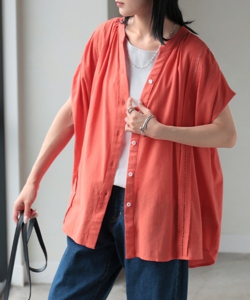 HUG.U（ハグユー）の「抜け感はしごレース ナチュラルスキッパーブラウス（シャツ/ブラウス・レディース・パープル/ブラック/オレンジ/ホワイト・FREE）」の8枚目の写真