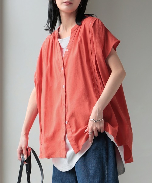 HUG.U（ハグユー）の「抜け感はしごレース ナチュラルスキッパーブラウス（シャツ/ブラウス・レディース・パープル/ブラック/オレンジ/ホワイト・FREE）」の9枚目の写真