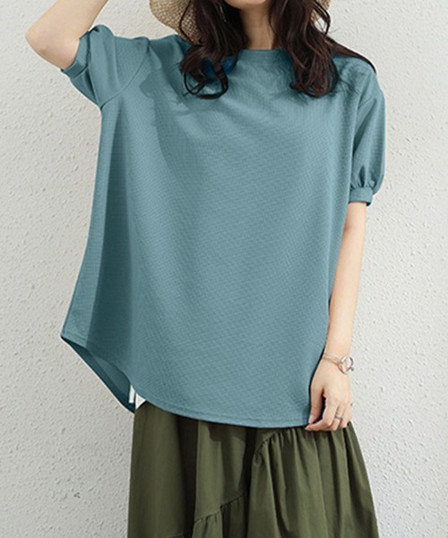 Miniministore(ミニミニストア)の「ワッフルTシャツ半袖レディースゆったり夏(Tシャツ/カットソー・レディース・グレー/サックスブルー/イエロー/グリーン/ベージュ/ブラック/ホワイト・FREE)」の6枚目の写真
