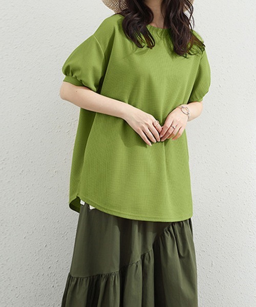 Miniministore(ミニミニストア)の「ワッフルTシャツ半袖レディースゆったり夏(Tシャツ/カットソー・レディース・グレー/サックスブルー/イエロー/グリーン/ベージュ/ブラック/ホワイト・FREE)」の5枚目の写真