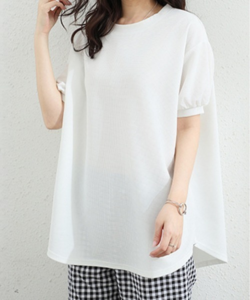 Miniministore(ミニミニストア)の「ワッフルTシャツ半袖レディースゆったり夏(Tシャツ/カットソー・レディース・グレー/サックスブルー/イエロー/グリーン/ベージュ/ブラック/ホワイト・FREE)」の19枚目の写真
